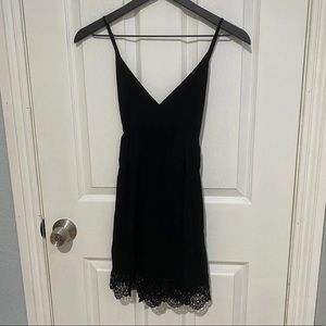 Black Mini V-Neck Dress w/Lace Edge